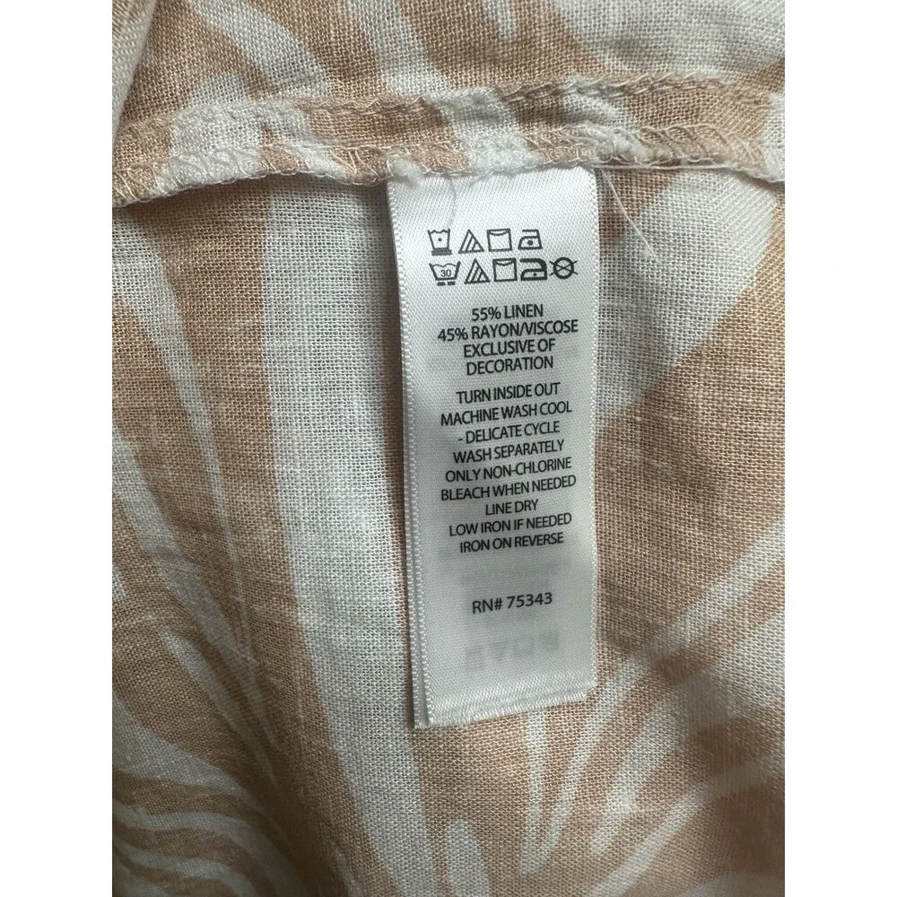 Rachel Zoe Women's L Boho Tan and Cream Zebra Print Linen Cover-Up with Tassels